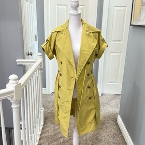 Cabi Sunset Safari Contemporary Mustard Trench Coat Dress Jacket Casual Sz S
